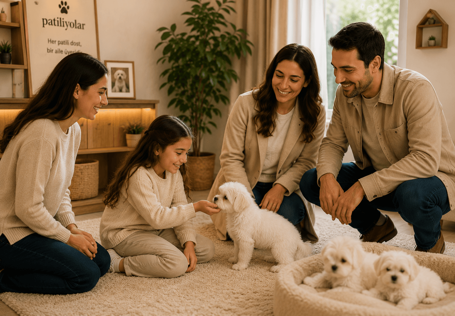 Canlı Tanışma aşamasını gösteren Maltese yavrusu