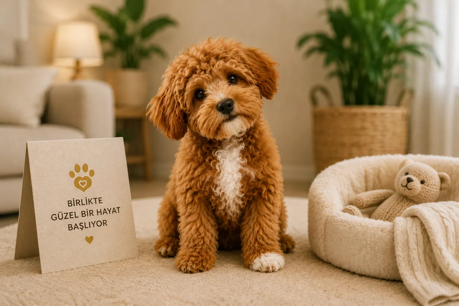 Patiliyolar'da güvenli sahiplendirme sürecini gösteren Maltipoo yavrusu