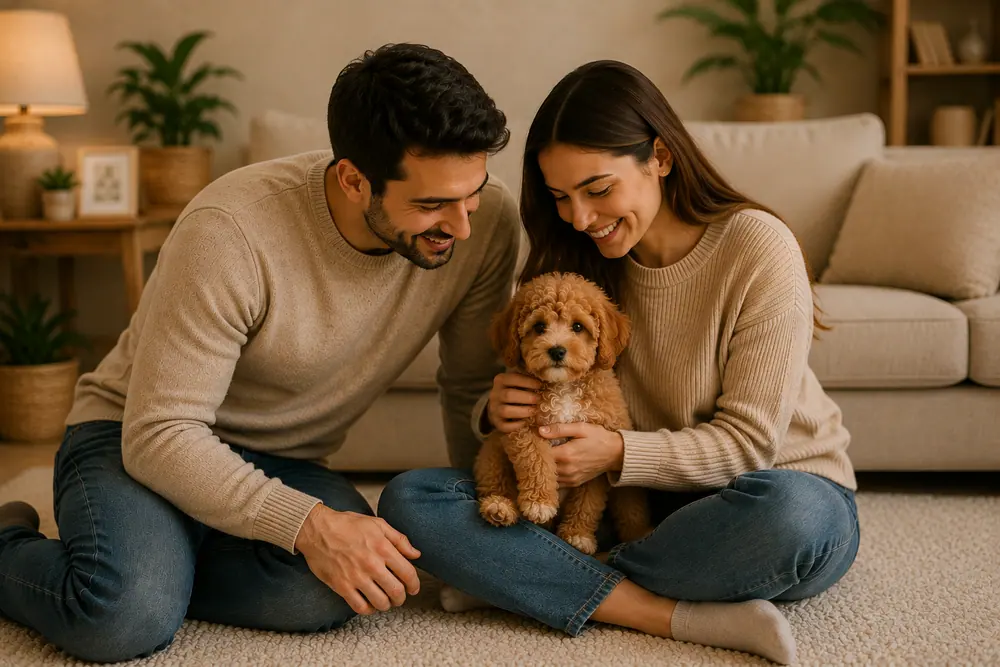 Canlı Tanışma aşamasını gösteren Maltipoo yavrusu