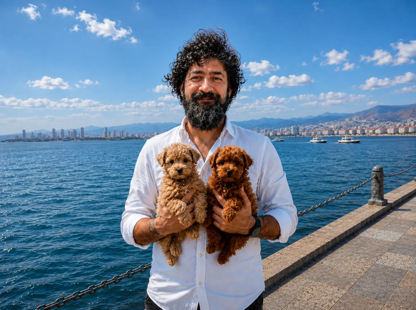 Ev ortamında büyüyen iki Maltipoo yavrusu