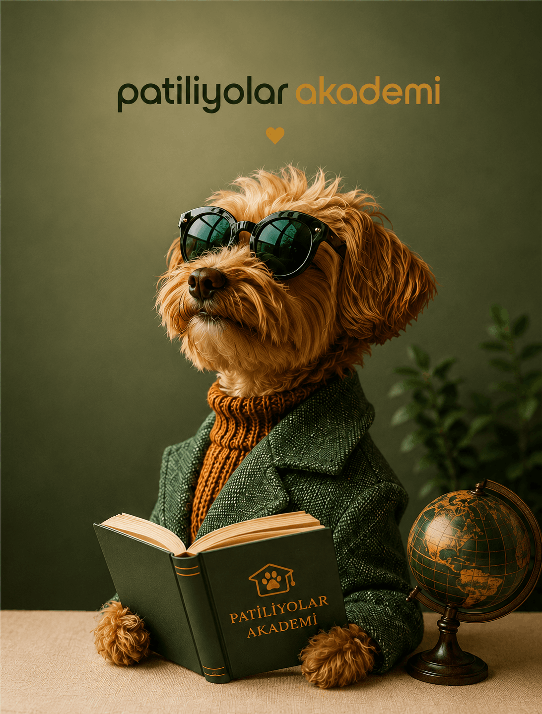 Kitap okuyan Patiliyolar Akademi köpeği