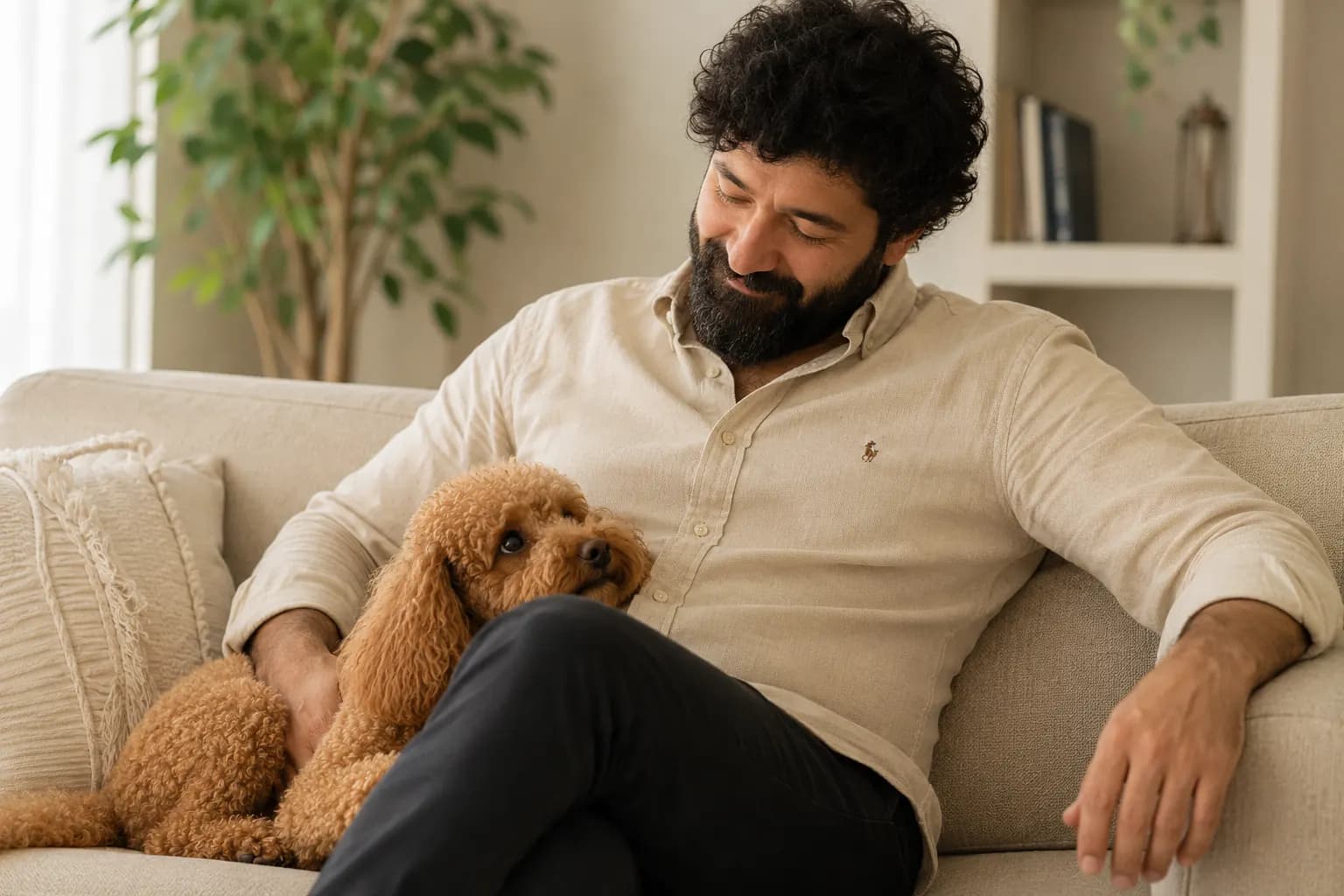 Sahibiyle güçlü bağ kuran apricot Toy Poodle